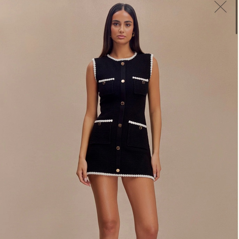 Meshki Black Mini Dress with White Trim